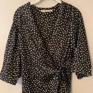 ZARA black and white tie front top